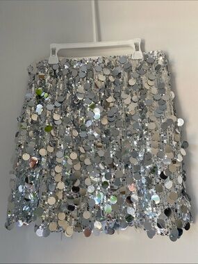 Amazon Silver Sequin Mini Skirt - Mirrored Disc Party Skirt